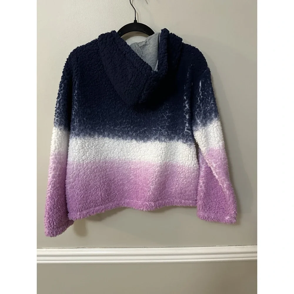 Justice‎ Girls Sherpa Hoodie Blue Size 16/18 Dip Dye Quarter Zip Pockets Logo